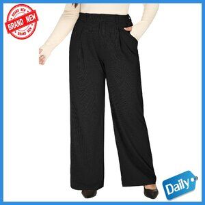 Plus Size Stretchy Work Pants High Waisted Wide Leg Pull On Business Casual